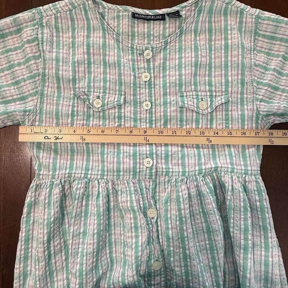 Vintage Womens Plaid Cotton Midi Dress L Green Button Front Prairie Cottagecore - Picture 7 of 9